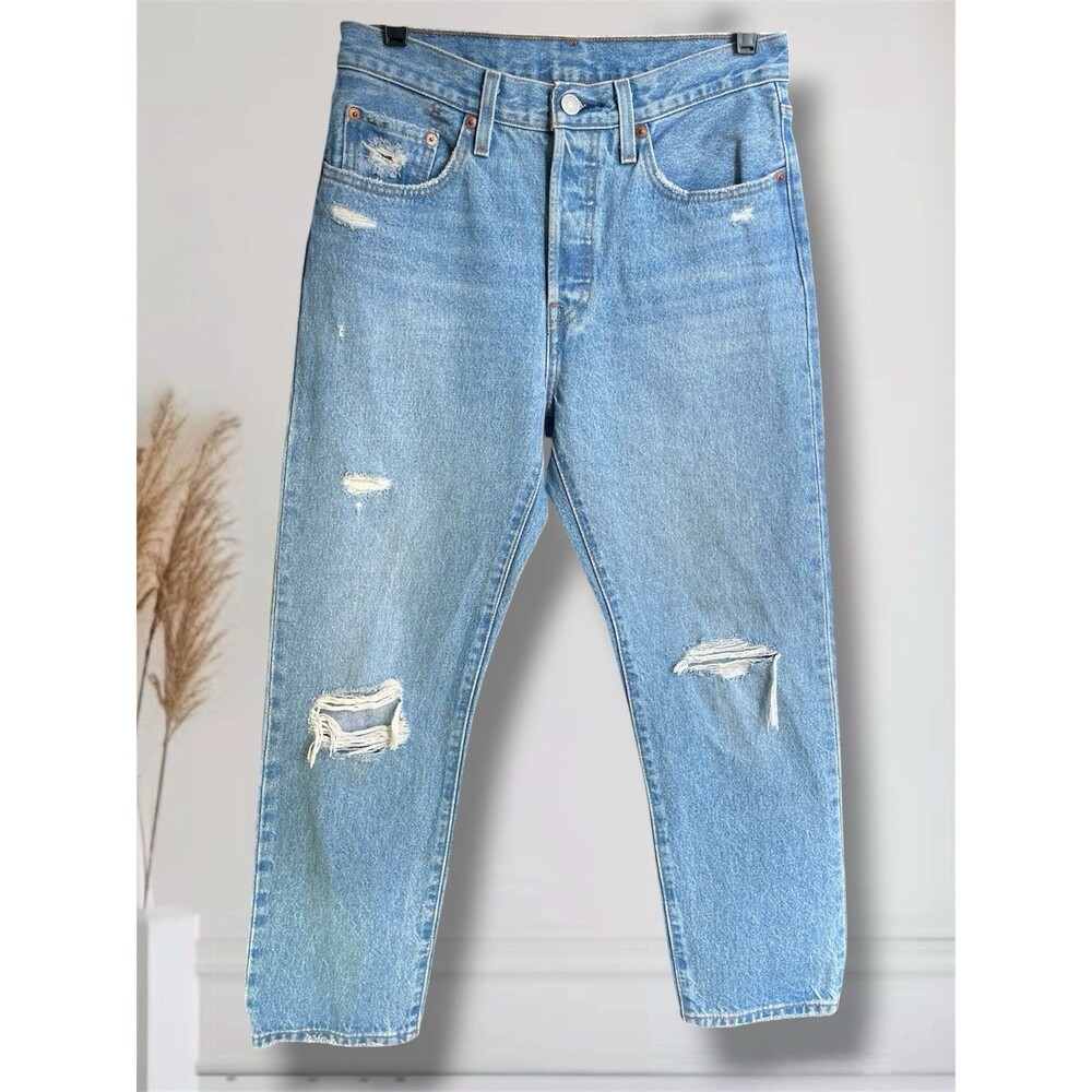 Levi's 501 High Rise Buttonfly Straight Leg Women's W27 Distressed Ankle Jeans